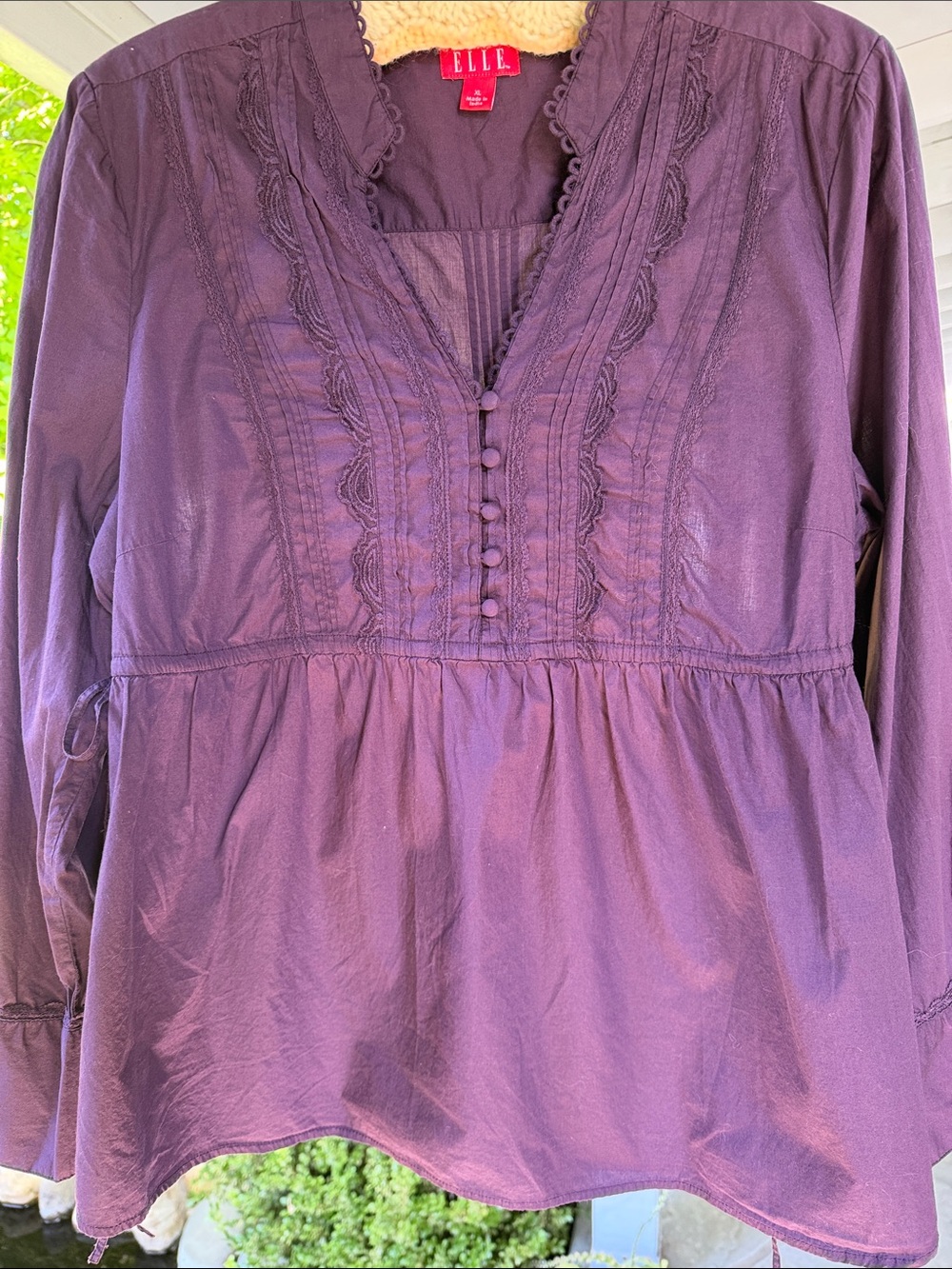 Elle Cotton Dark Purple Peasant Blouse